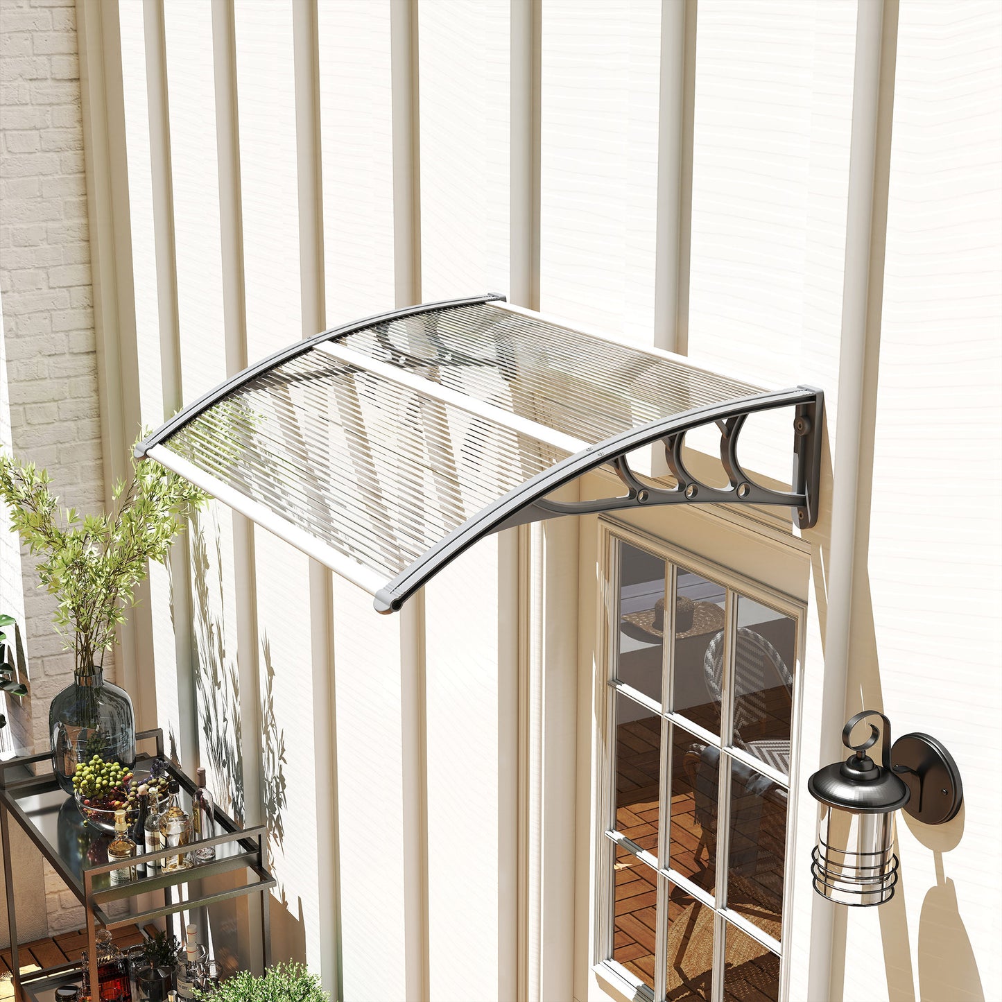 Outsunny Vordach, Haustürvordach, Überdachung für Eingänge und Fenster, 100L x 75B x 23H cm, Silber