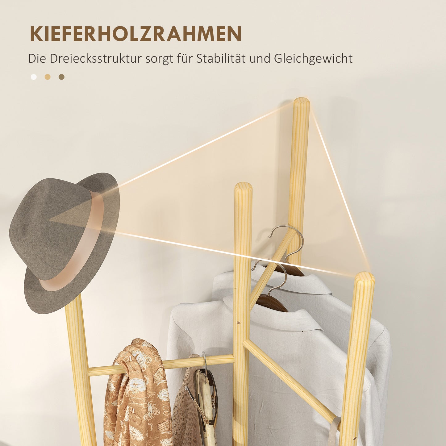HOMCOM Kleiderständer, platzsparend, 5 kg Belastung, 62x52,5x160cm, Natur