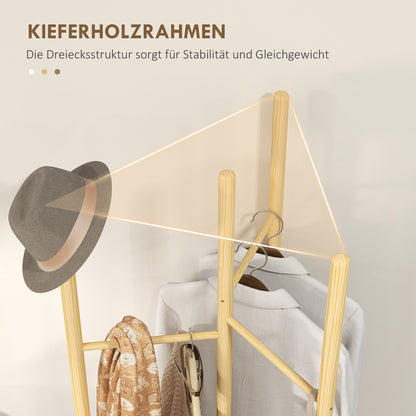 HOMCOM Kleiderständer, platzsparend, 5 kg Belastung, 62x52,5x160cm, Natur