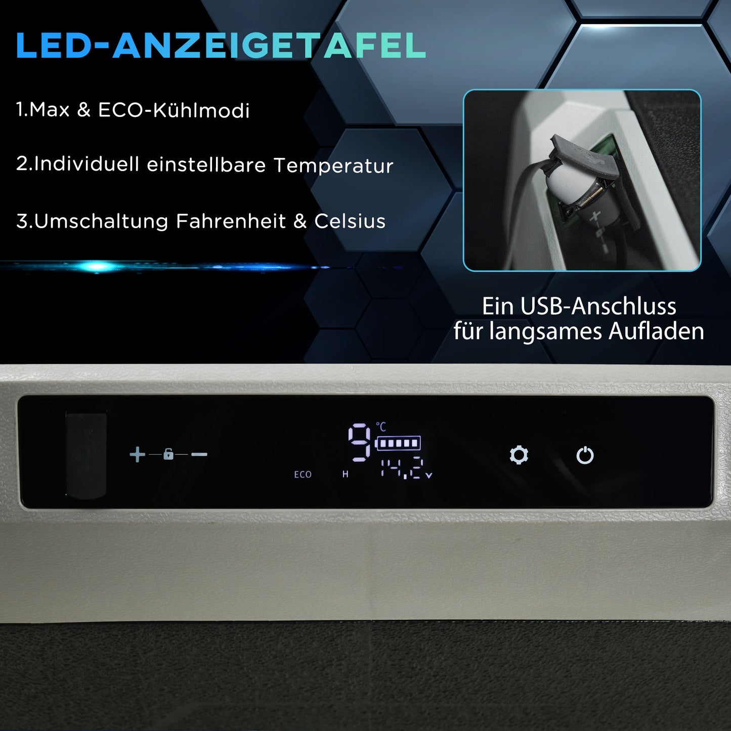 Outsunny Kühlbox Auto 40L mit LED-Beleuchtung Kompressor Autokühlschrank mit Griffe Transportrollen Boot Camper Reisen 12/24V DC und 110-240V AC Grau+Schwarz
