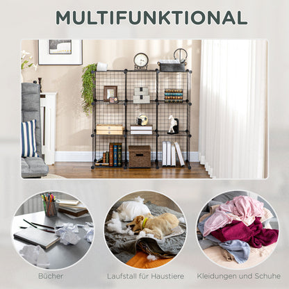 HOMCOM Steckregal, Würfelregal, Schuhregal, 9 Würfel, modularer Aufbau, Stahl, schwarz, 35 x 35 x 35 cm je Würfel