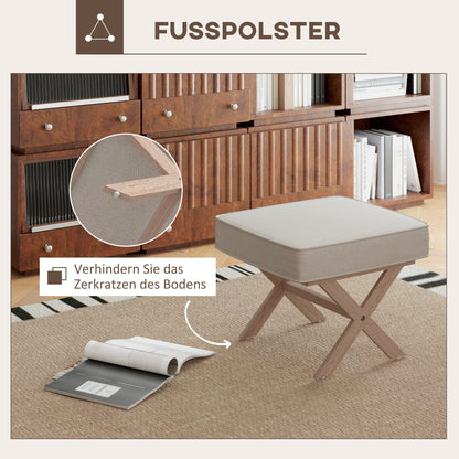 HOMCOM Moderner Fußhocker, Gepolsterter Hocker mit weichem Sitz, Kautschukholzbeine, für Wohnzimmer, Schlafzimmer, Beige