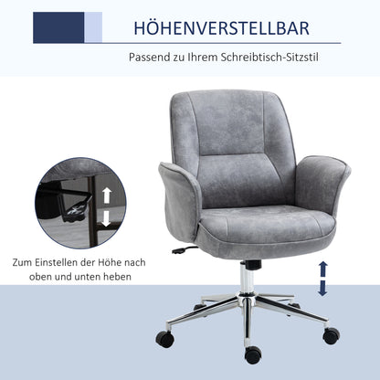 Vinsetto Bürostuhl mit Wippfunktion Schreibtischstuhl höhenverstellbarer Drehstuhl ergonomischer Arbeitsstuhl modern Belastbar bis 120 kg Mikrofaser Hellgrau 67 x 69 x 92-102 cm