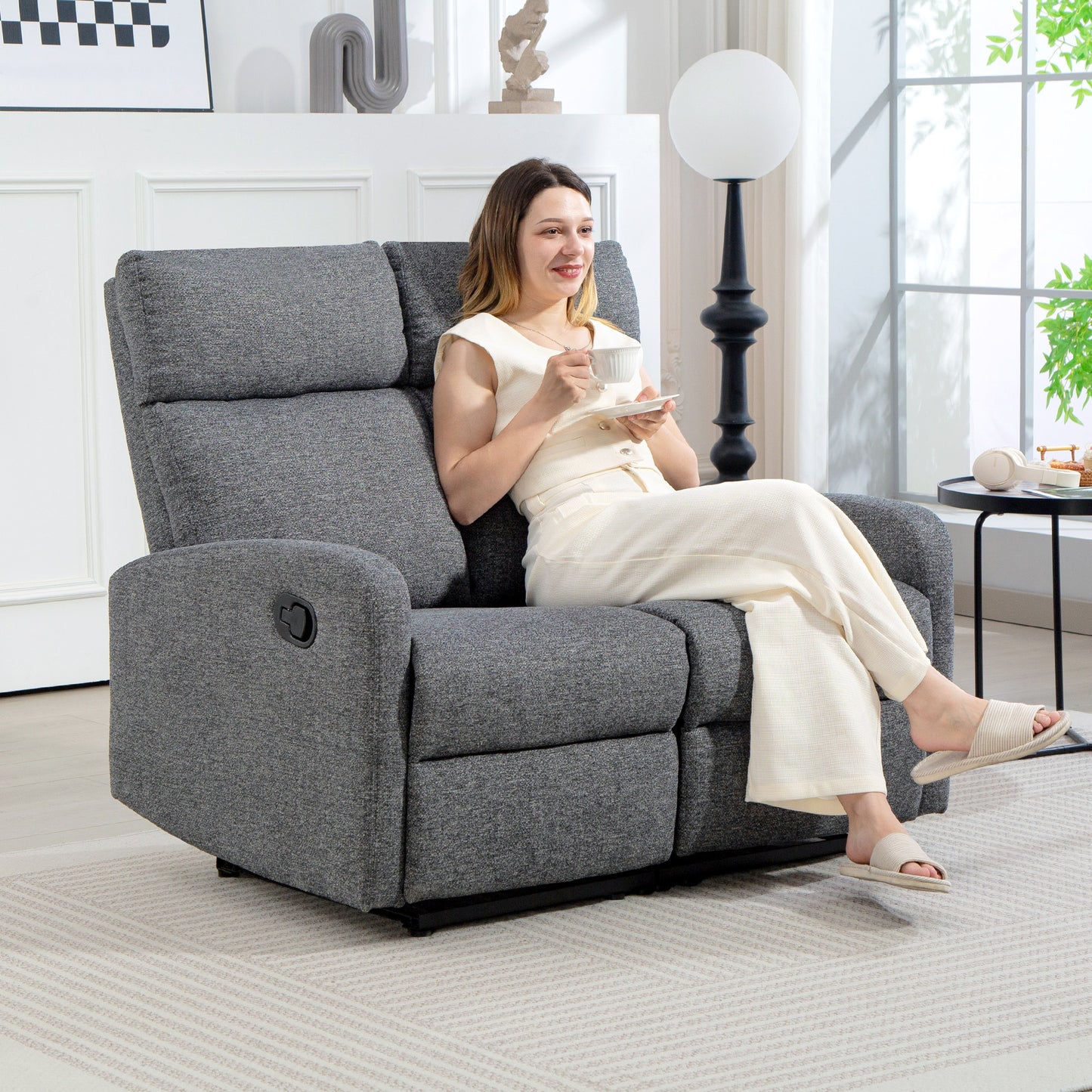 HOMCOM 2-Sitzer-Sofa, individuell verstellbare Rückenlehnen, Fußstütze, Stoffbezug, Stahl, Grau