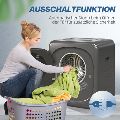 HOMCOM Wäschetrockner mit UV-Desinfektion, kompakte Bauweise, 4 kg Kapazität, Edelstahl, Grau