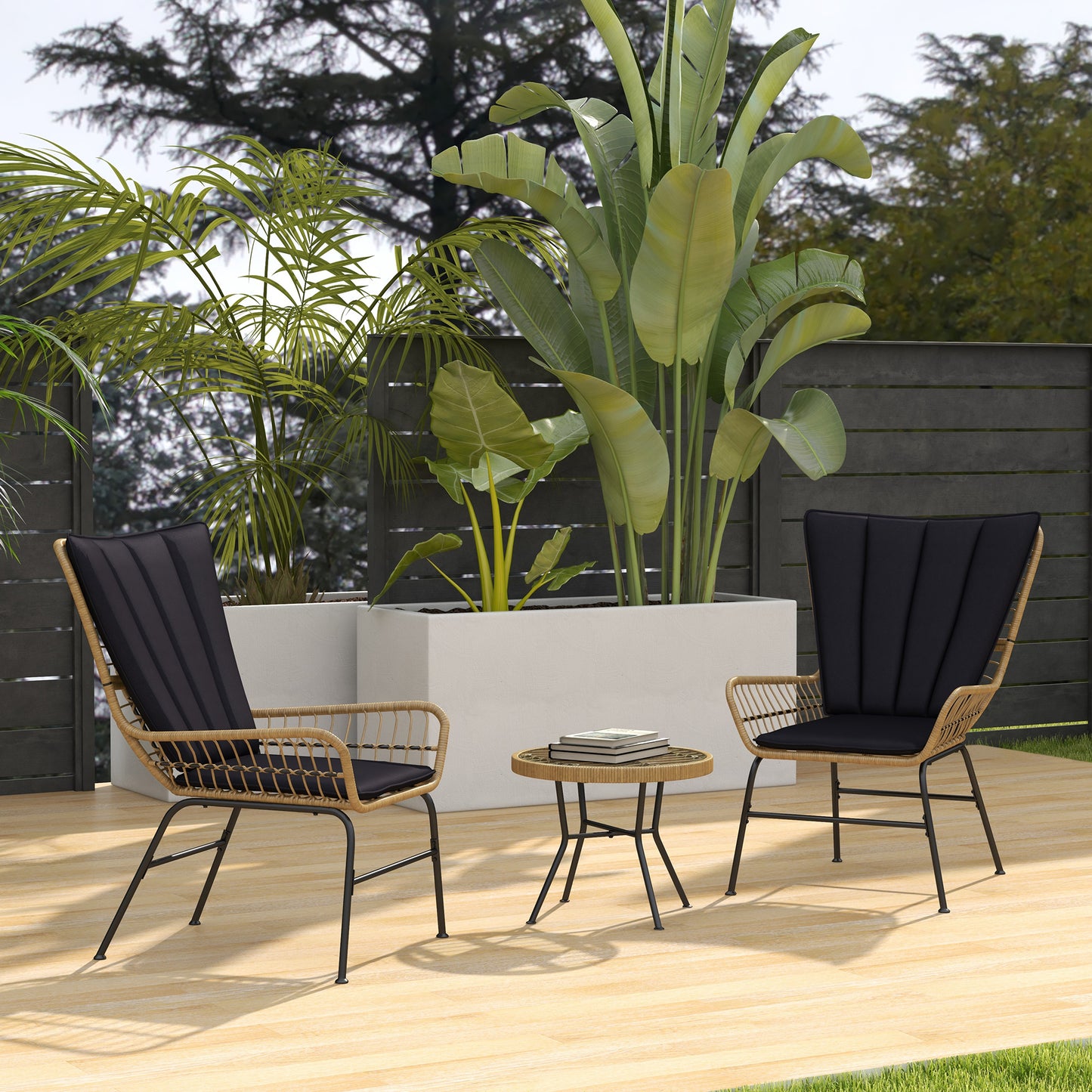 Outsunny Bistro-Set Balkonmöbel-Set Balkonmöbel, Boho-Stil, wetterbeständig, 76 x 66 x 96 cm, Schwarz