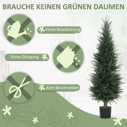 HOMCOM Zypressen-Kunstpflanze, 638 Kunststoff-Blätter, mit Topf, UV-beständig, Grün