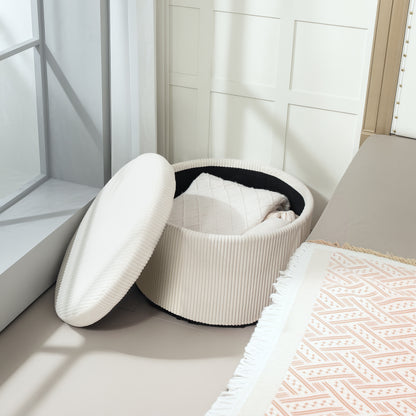 HOMCOM Fußhocker mit 97 L Stauraum, Cordstoff, Schaumstoff, Sitzhocker, Beige