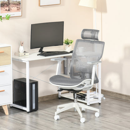 Vinsetto Bürostuhl Schreibtischstuhl Drehstuhl Gamingstuhl mit Kopflehne Lendenkissen 3D-Armlehne 3 Stufen 360°-Drehräder höhenverstellbar ergonomisch Mesh-Stoff Schaumstoff Grau 67 x 65 x 120-128 cm