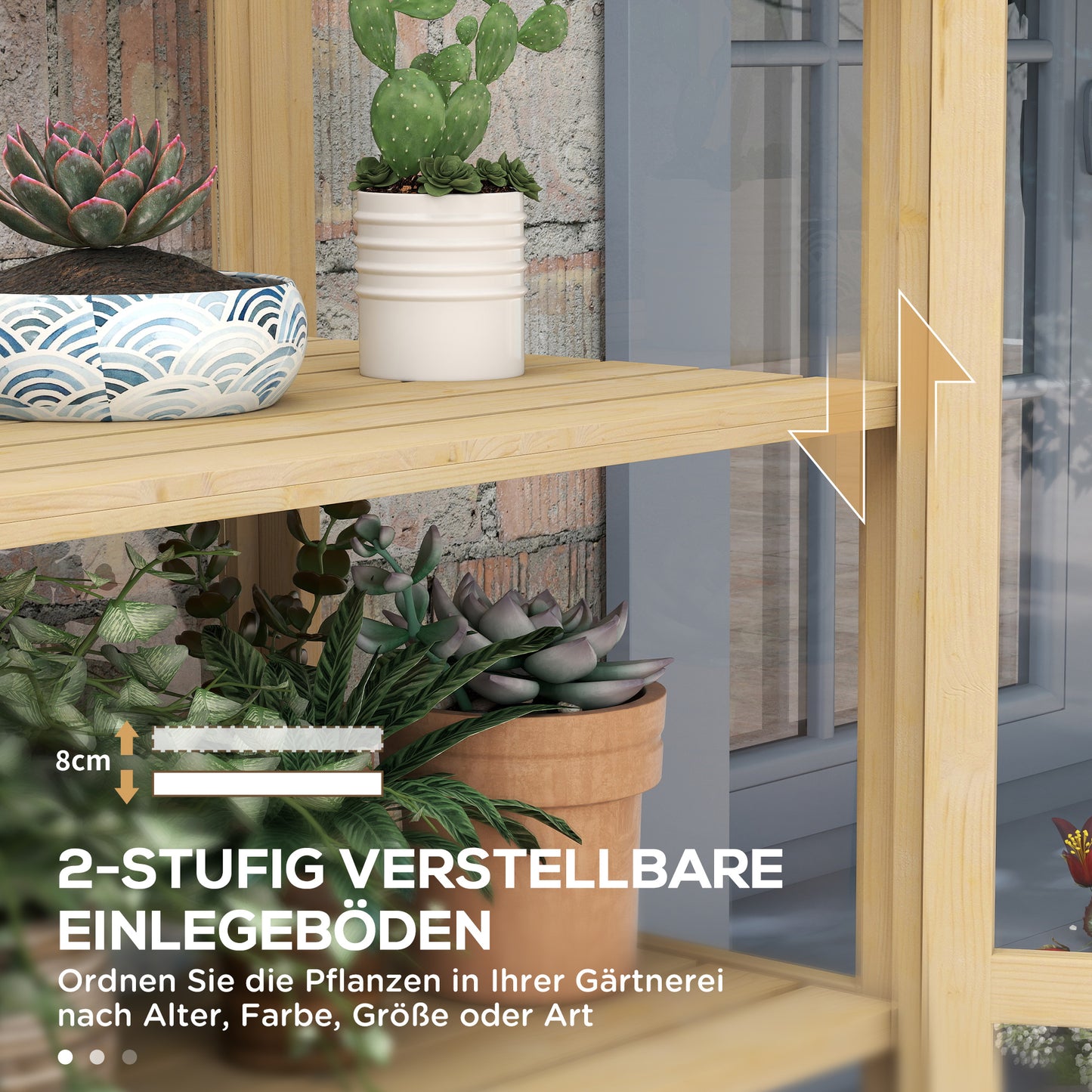 Outsunny Gewächshaus, mit Regal, Dachfenster, verriegelbare Tür, Acryl, Holzrahmen, 100 x 56, 5x 178 cm