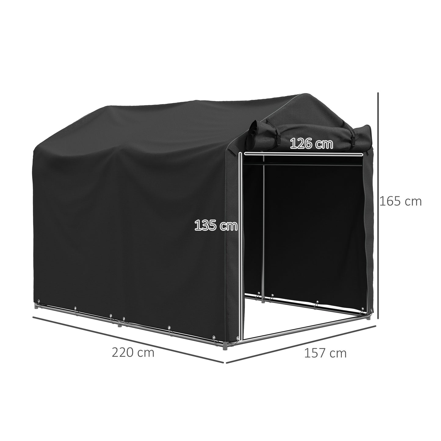 Outsunny Garagenzelt, wasserdicht Zeltgarage mit Tür, UV-beständig 220 x 157 x 165 cm Schwarz