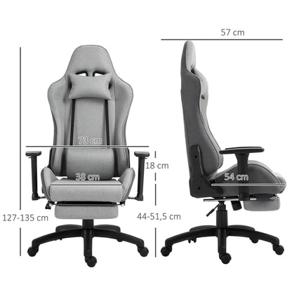 Vinsetto Bürostuhl Computerstuhl Drehstuhl mit abnehmbarem Kopf- und Lendenkissen Wippenfunktion ergonomischer Schreibtischstuhl drehbar höhenverstellbar mit Fußstütze PP Grau 73x57x127-135 cm