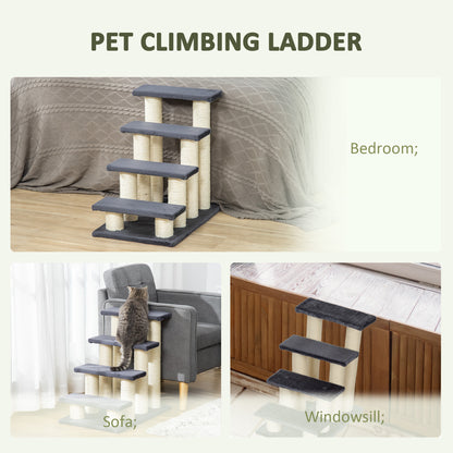 PawHut Hundetreppe 4 Stufen 59 cm Hoch Haustiertreppe für Katze und Hunde Hunderampe Katzentreppe Einstiegshilfe für Bett, Soffa, Soffa Grau