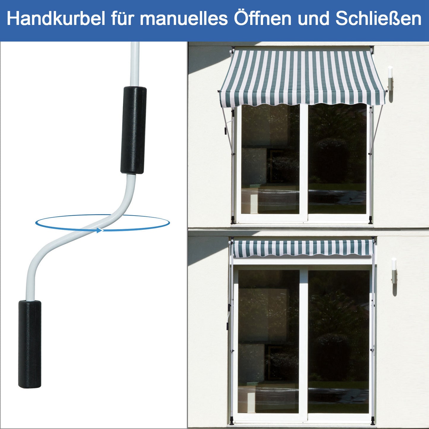 Outsunny Klemmmarkise mit Handkurbel höhenverstellbar Gelenkarmmarkise schmutzabweisend, witterungsbeständig Balkonmarkise 150cm breit Terrassenmarkise für Terrasse Balkon Veranda Grün