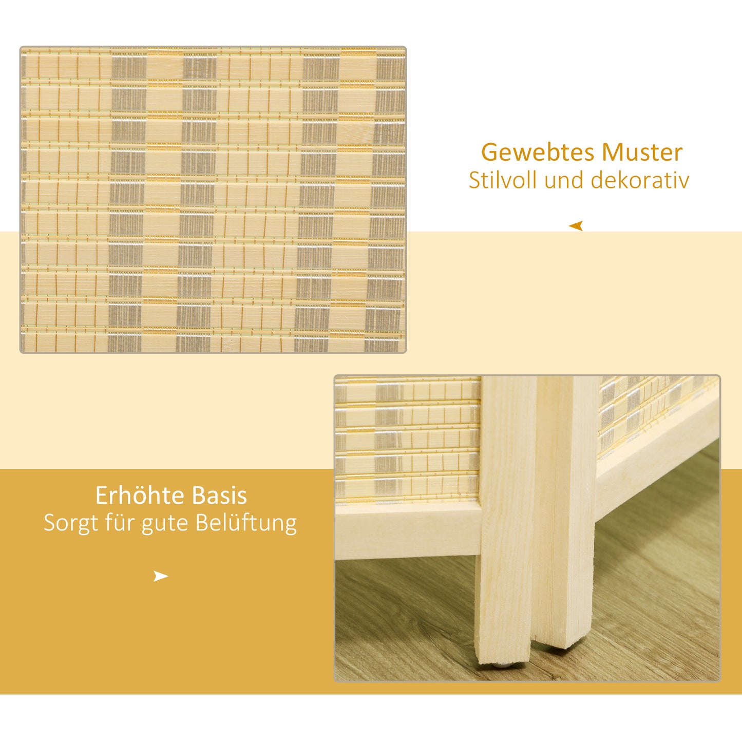 HOMCOM 4-teiliger Raumteiler, 180 x 180 cm, Faltbarer Sichtschutz aus Bambus und Baumwolle für Wohnzimmer, Schlafzimmer, Natur