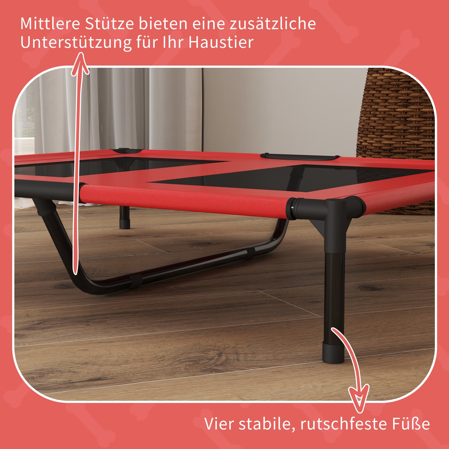 PawHut Hundebett, Hundeliege, robust, erhöht &amp; wetterfest, bis 50 kg, 92x76x18cm, Rot