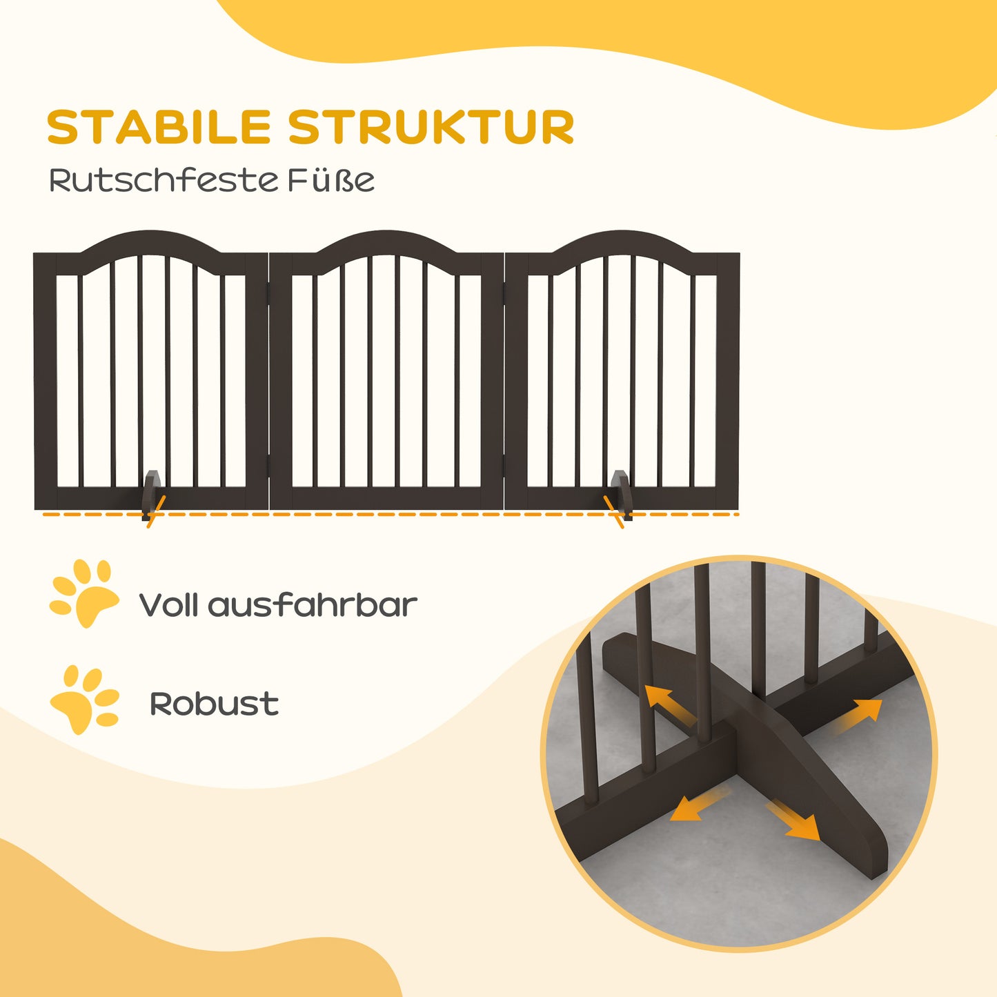 PawHut Hunde-Absperrgitter, 3 Paneele, klappbar, Massivholz und MDF, 154,5 x 29,5 x 61 cm, Kaffee