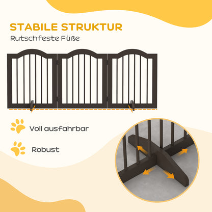 PawHut Hunde-Absperrgitter, 3 Paneele, klappbar, Massivholz und MDF, 154,5 x 29,5 x 61 cm, Kaffee