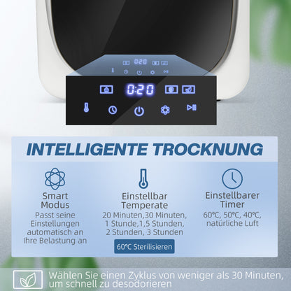 HOMCOM Wäschetrockner mit UV-Desinfektion, kompakte Bauweise, 4 kg Kapazität, Edelstahl, Weiß