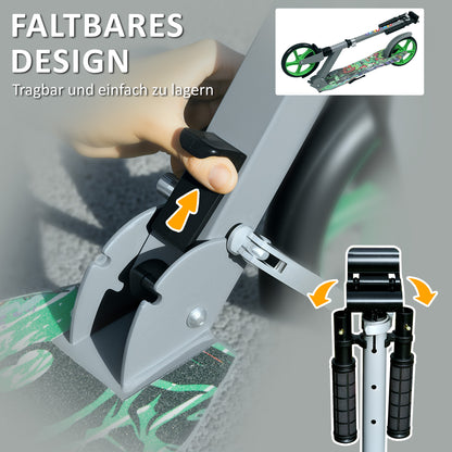 AIYAPLAY Tretroller, höhenverstellbar, Hinterradbremse, faltbar, 100 kg belastbar, Grün