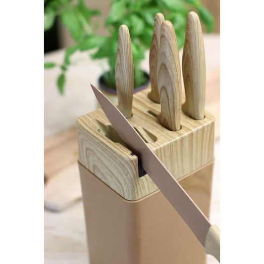 6-piece knife block - MENASTYL - 5041064 - Ceramic blade - Polypropylene - Hazelnut