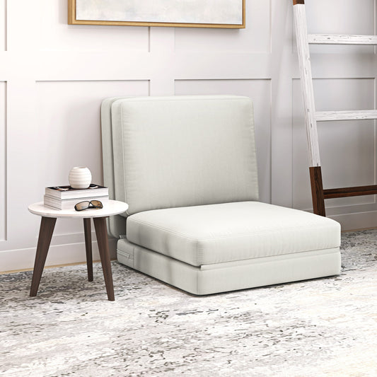 HOMCOM Faltbarer Bodensessel mit Kissen, wandelbares Polstersofa, Wohnzimmer, Gästezimmer, Büro, 75 x 268 x 18 cm, Cremeweiß