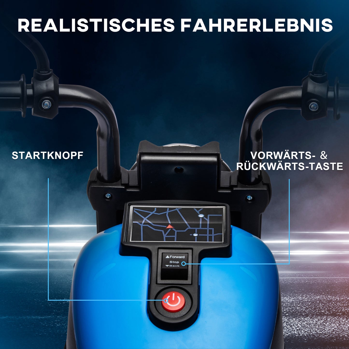 HOMCOM Elektrisches Kindermotorrad, Elektrisches Kinderfahrzeug, mit Scheinwerfer, 3 km/h, Blau + Schwarz