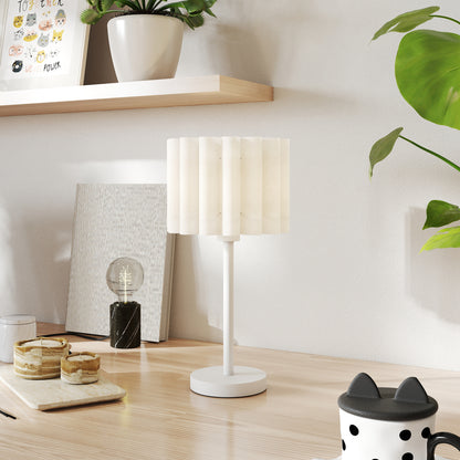 HOMCOM Tischlampe im Retro-Stil, Nachttischlampe, Kunststoff-Schirm, Knopfschalter, Weiß