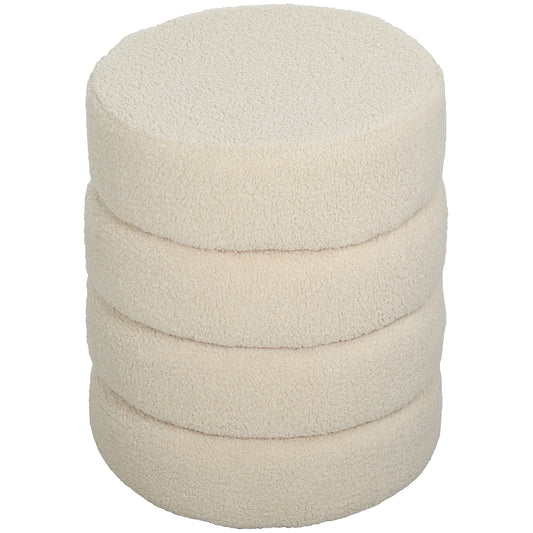 HOMCOM Hocker, rund, Teddyfleece, bis 120kg, Φ40x45H cm, Beige