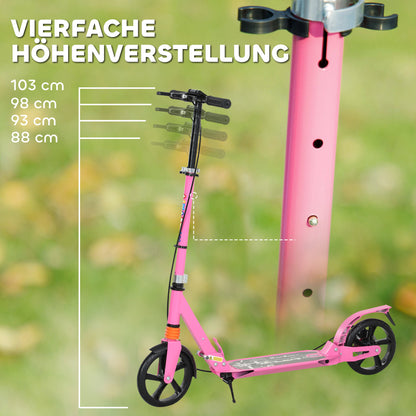 AIYAPLAY Roller Kinder Scooter mit verstellbaren Griffen klappbarer Kinderroller für Kinder 6-12 Jahre 94 x 36 x 88-103 cm Rosa