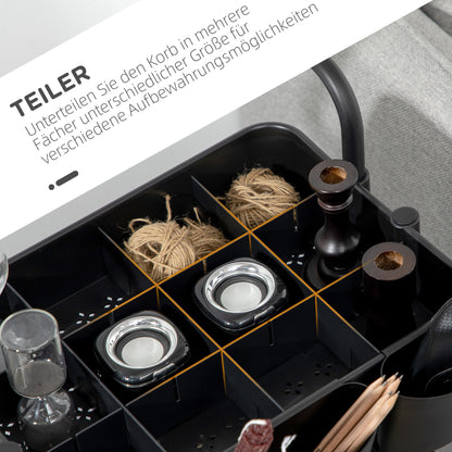 HOMCOM Rollwagen mit 3 Etagen, Ablagekörben, Haken, Beistellwagen für Küche oder Wohnzimmer, Stahl, Kunststoff, Schwarz