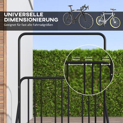 DURHAND Fahrradständer für 4 Fahrräder, wetterbeständig, zusätzliche Halterung, 102 x 92 x 130 cm, Schwarz