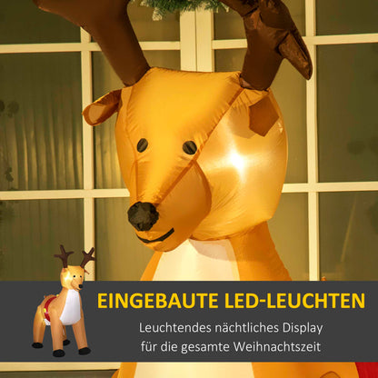 HOMCOM Aufblasbares Rentier, 1,8 m, LED-Lichter, Zubehör, automatisches Aufblasen, Gelb