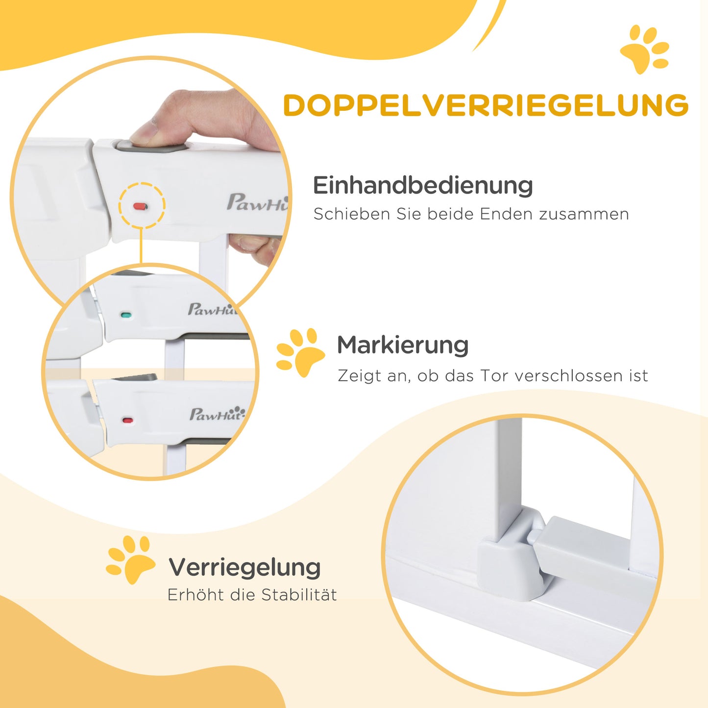PawHut Türgitter, Montage ohne Bohren, verstellbare Breite 75-96 cm, einhändiges Öffnen, Metall, Weiß, Auto-Close Baby Schutzgitter