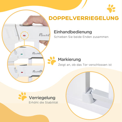 PawHut Türgitter, Montage ohne Bohren, verstellbare Breite 75-96 cm, einhändiges Öffnen, Metall, Weiß, Auto-Close Baby Schutzgitter