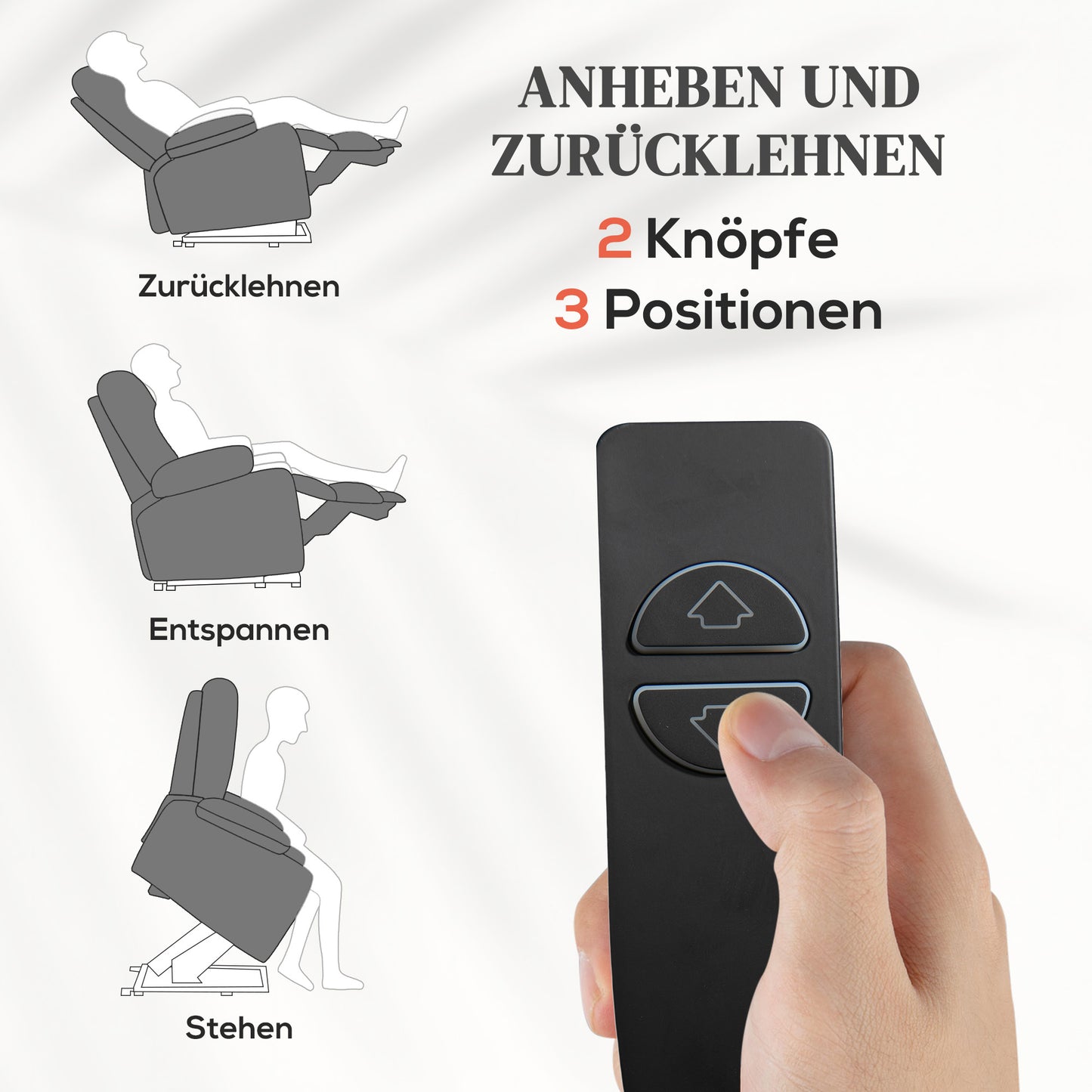 HOMCOM Aufstehhilfe Seniorensessel, Liegefunktion, inkl. Fernbedienung, 144 cm x 91 cm x 88 cm, Grau