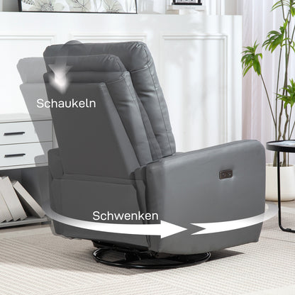 HOMCOM Relaxsessel, Polstersessel mit Liegefunktion, Fernbedienung, USB-Anschluss, Grau