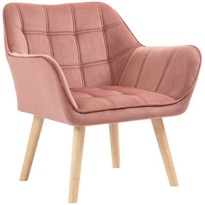 HOMCOM Polstersessel, Akzentsessel, Skandi Design, Samtoptik, bis 120 kg, Kautschukholzbeine, Rosa