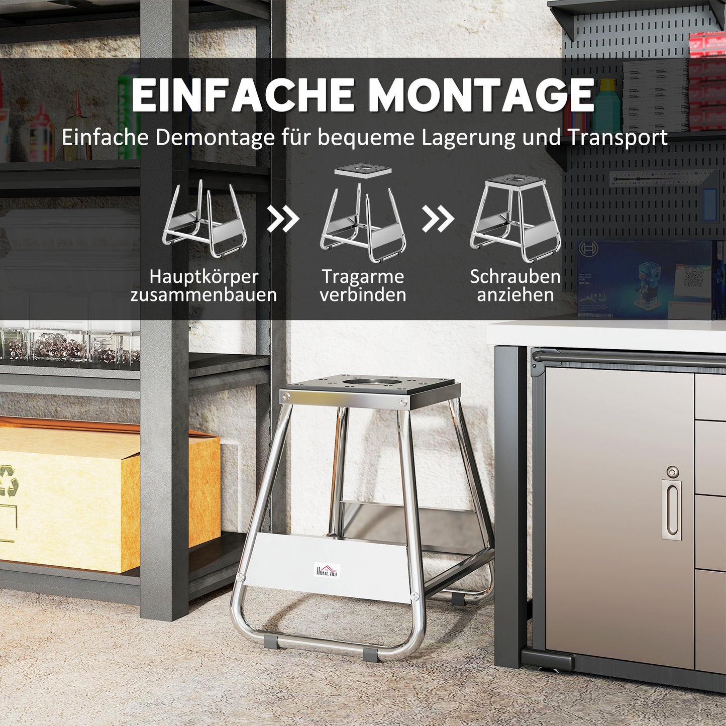 HOMCOM Motorrad Ständer, universal Motorrad Halterung bis 500kg belastbar, Motorradständer Stahl Grau