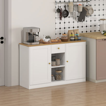 HOMCOM Küchenkommode, Sideboard mit Schublade, Schränken, Regalen, Spanplatte, Weiß