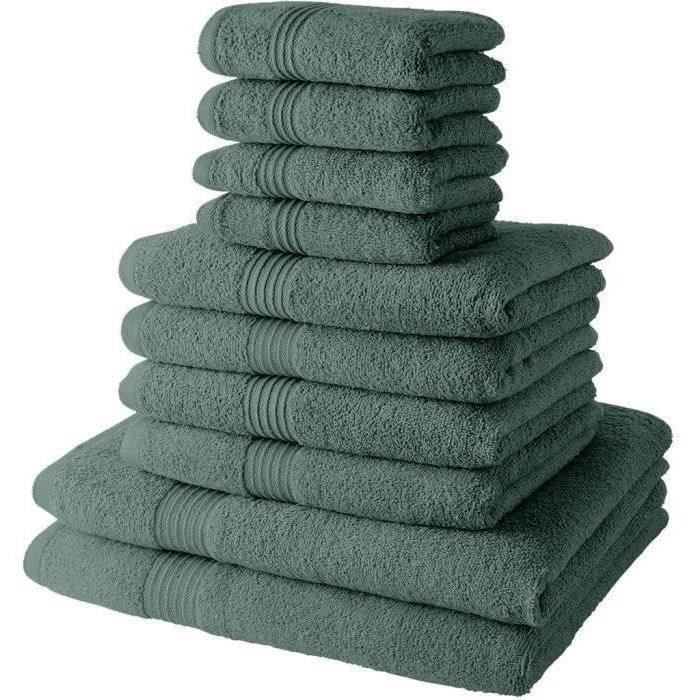 Set of 4 TODAY bath towels 30x50 + 4 bath towels 50x90 + 2 bath sheets 70x130 cm 100% Cotton - Celadon