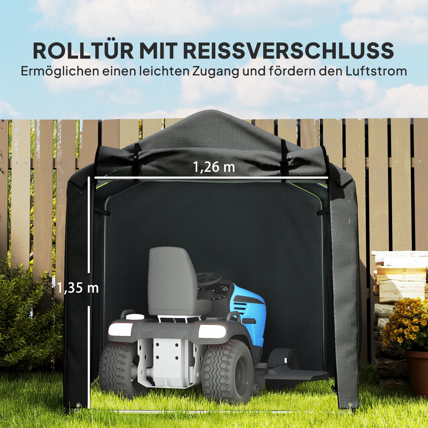 Outsunny Garagenzelt, wasserdicht Zeltgarage mit Tür, UV-beständig 220 x 157 x 165 cm Schwarz