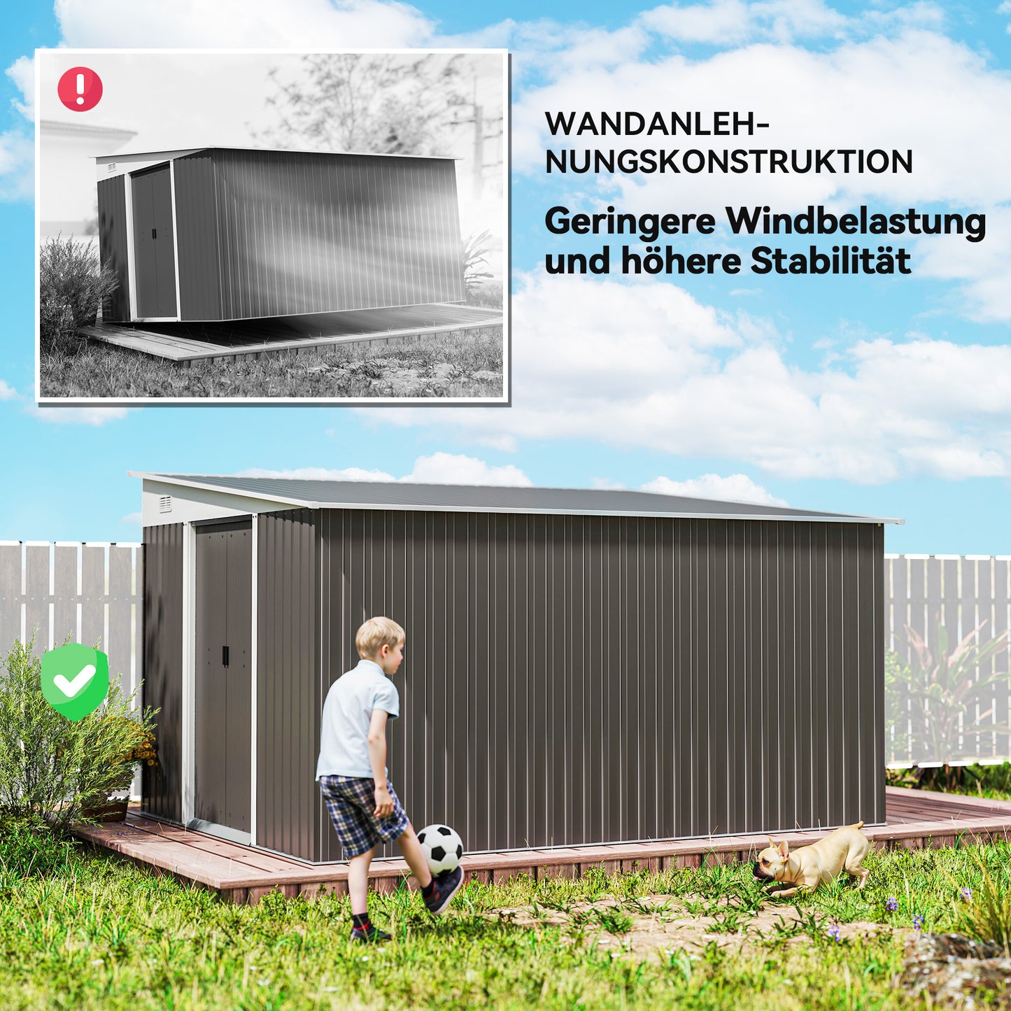 Outsunny Metall-Geräteschuppen Schrägdach verriegelbare Doppeltür 2,8 x 3,45 x 2,01m Grau