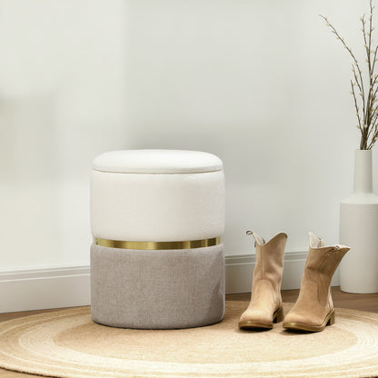 HOMCOM Sitzhocker mit Stauraum Hocker mit Deckel, Metallring, zweifarbig Design 36 x 36 x 44 cm Cremeweiß