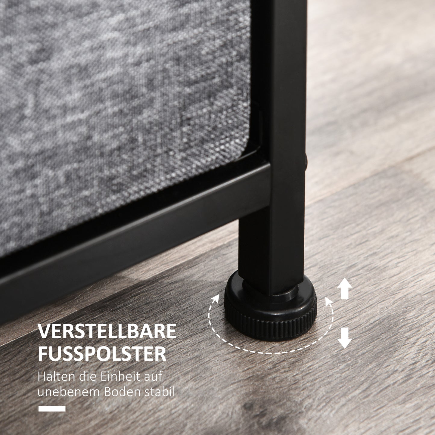 HOMCOM Kommode mit 8 Stoffschubladen, 2 große, 6 kleine, Metallrahmen, Kippschutz, Grau