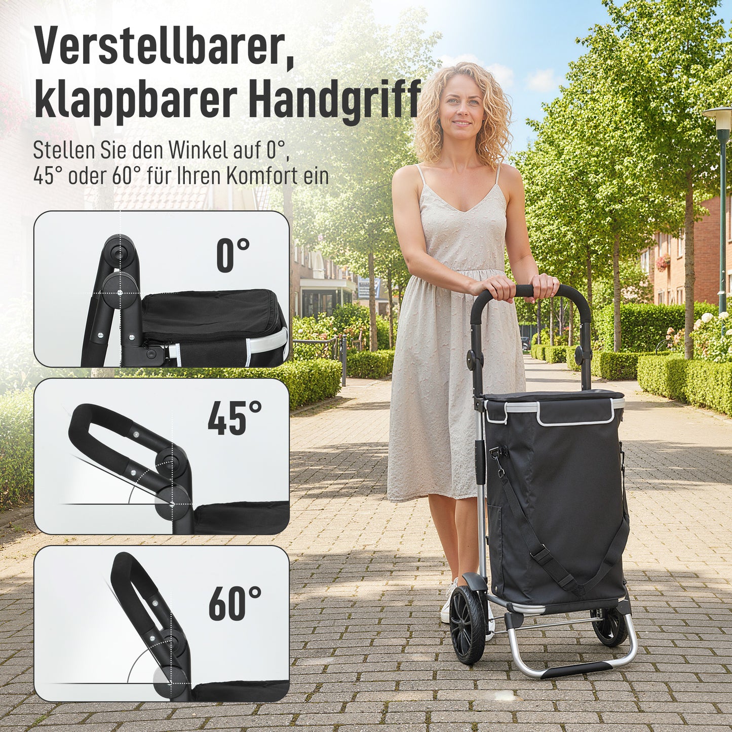 HOMCOM 3-in-1 Einkaufstrolley klappbar mit 40L Kapazität belastbar Trolley bis 25kg mit Kühlfach Schwarz