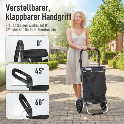 HOMCOM 3-in-1 Einkaufstrolley klappbar mit 40L Kapazität belastbar Trolley bis 25kg mit Kühlfach Schwarz