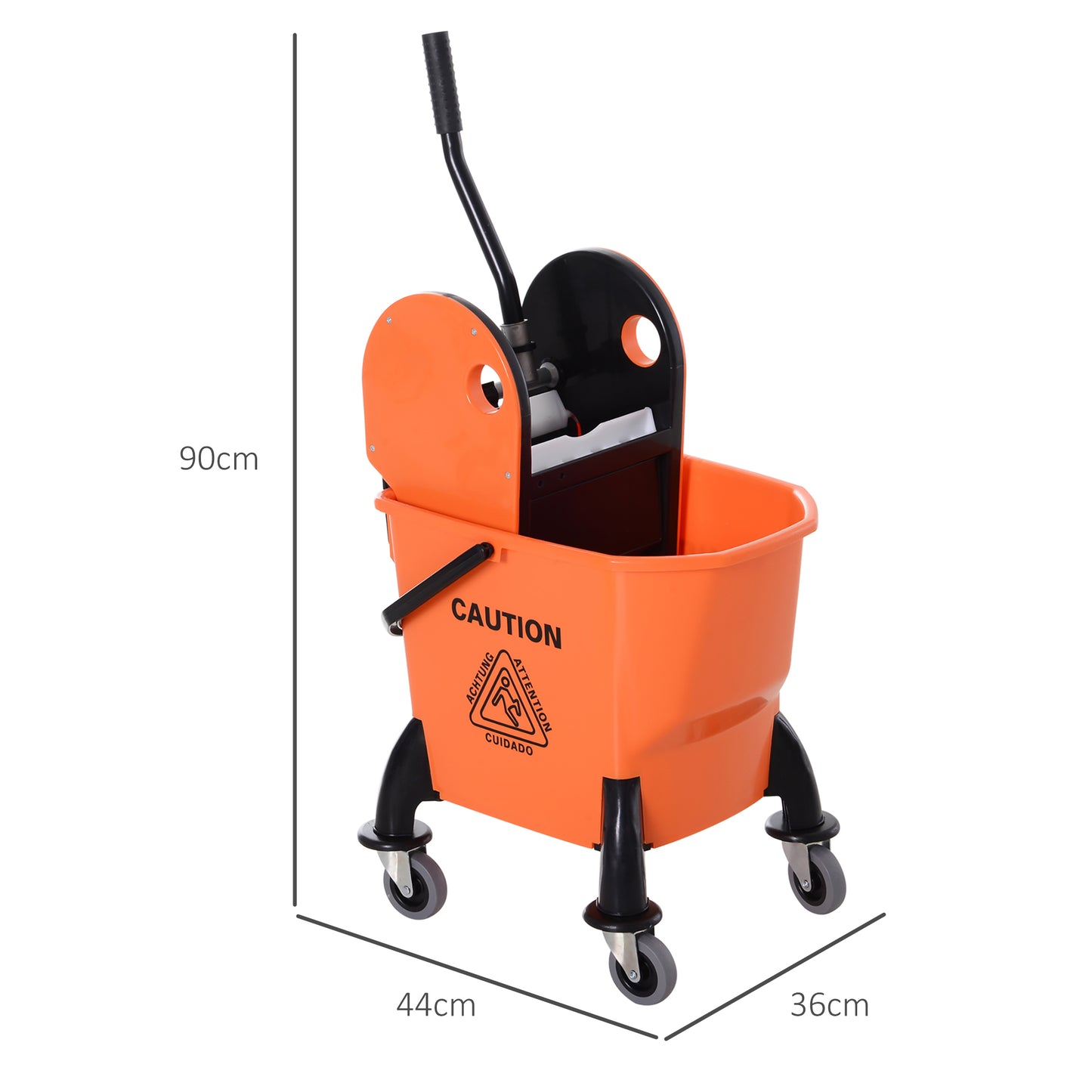 HOMCOM Rollbarer Reinigungseimer, Moppeimer, Mopp-Presse, 26 L, Kunststoff, Orange