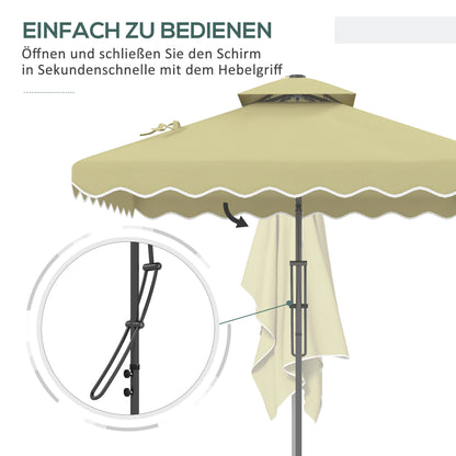 Outsunny Gartenschirm, Ampelschirm, dekorativa Rand, Lüftungsdach, Metallgestell, 2,4x2,4x2,6m, Beige