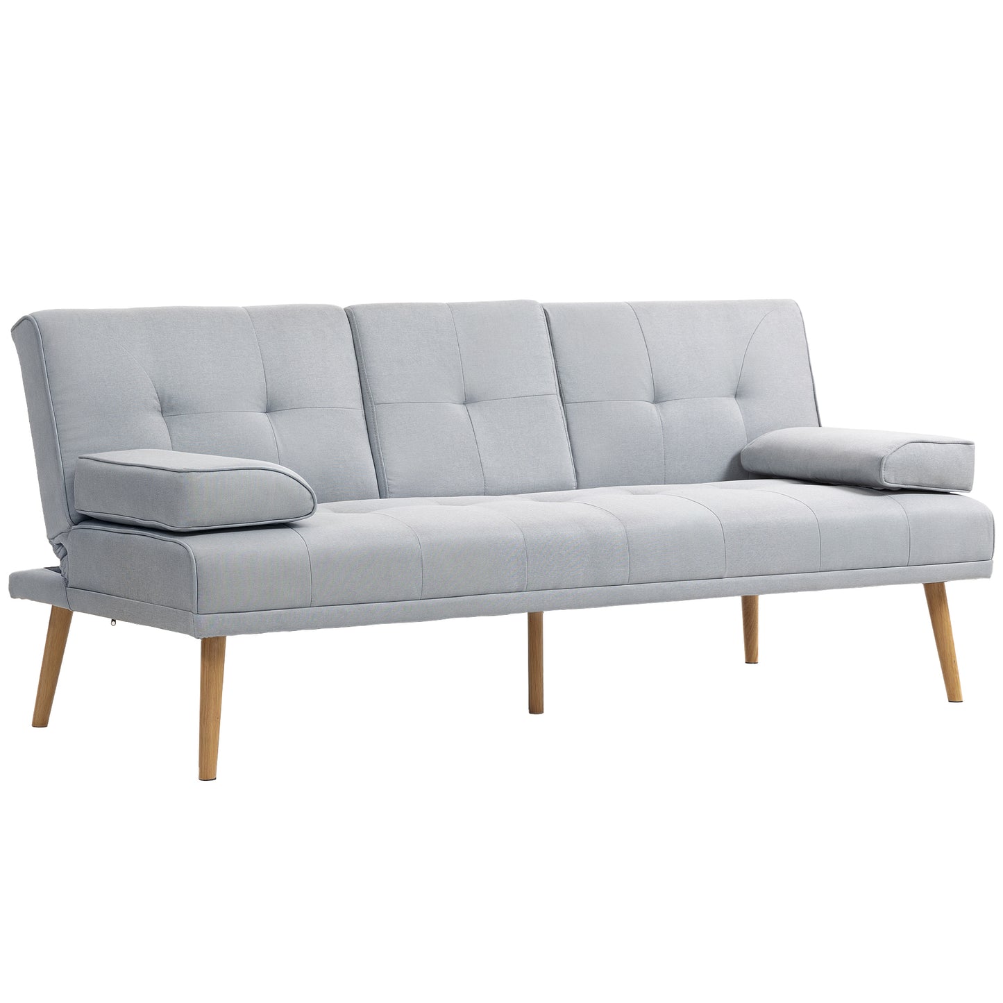 HOMCOM Schlafsofa, 3-Sitzer-Sofa, Bettsofa mit Klappbarem Tisch, Stoffsofa mit Leinenoptik, Schlafcouch mit Becherhalter, im Skandi-Design, bis 250 kg Belastbar, Hellgrau